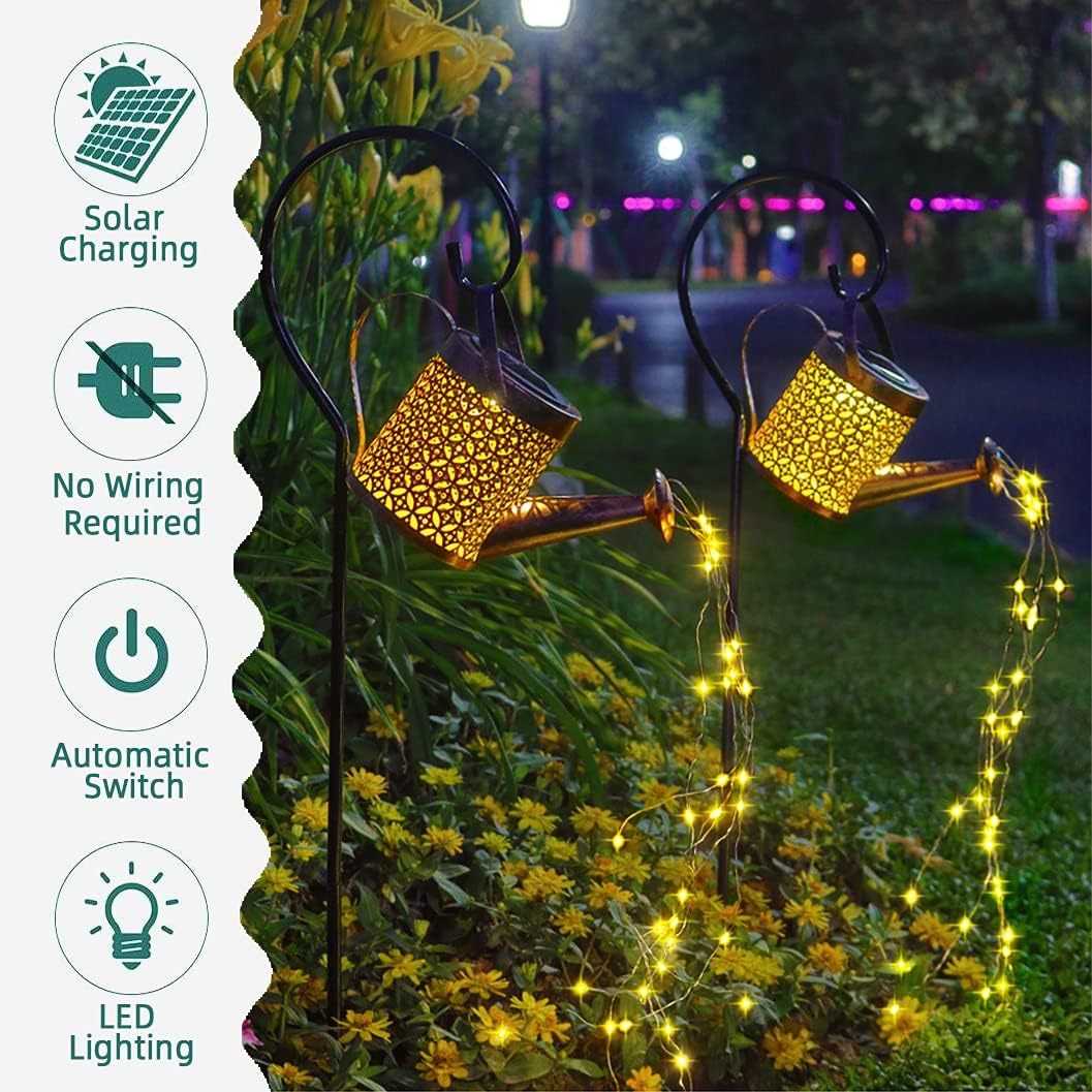 2-Pack LED Watering Can Solar String Lights Outdoor Solar Decorative Lights