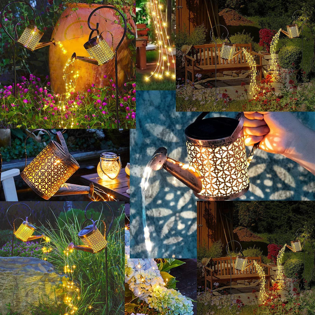 2-Pack LED Watering Can Solar String Lights Outdoor Solar Decorative Lights
