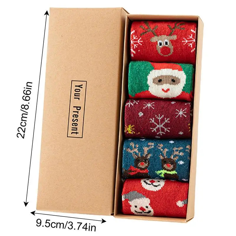 Christmas Santa Reindeer Wool Socks Set (5 Pcs)