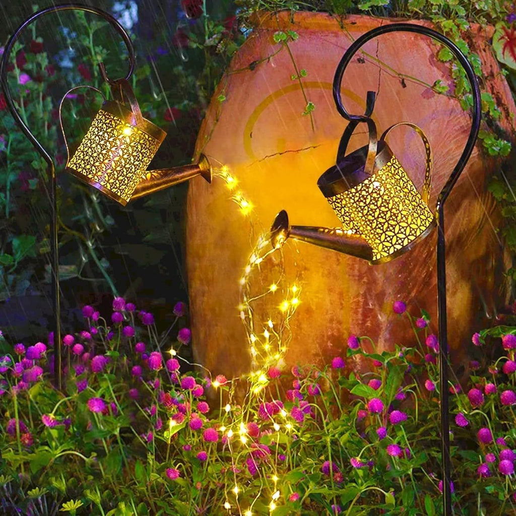 2-Pack LED Watering Can Solar String Lights Outdoor Solar Decorative Lights