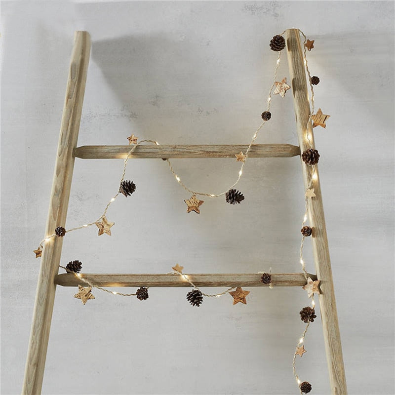 78.7in Christmas Lights Party LED String Lights Holiday Garland Home Decor Christmas Pine Cones Beads Star Led Lights Decoration