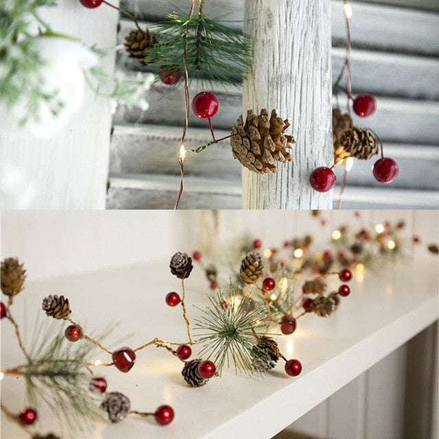 78.7in Christmas Lights Party LED String Lights Holiday Garland Home Decor Christmas Pine Cones Beads Star Led Lights Decoration
